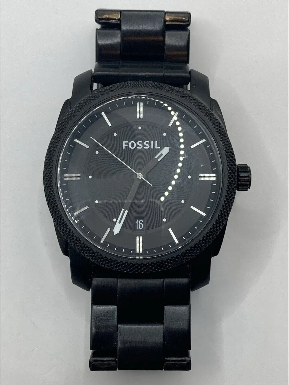 Men’s Fossil Machine FS4775 Black Stainless Steel Watch Date 42mm New Battery